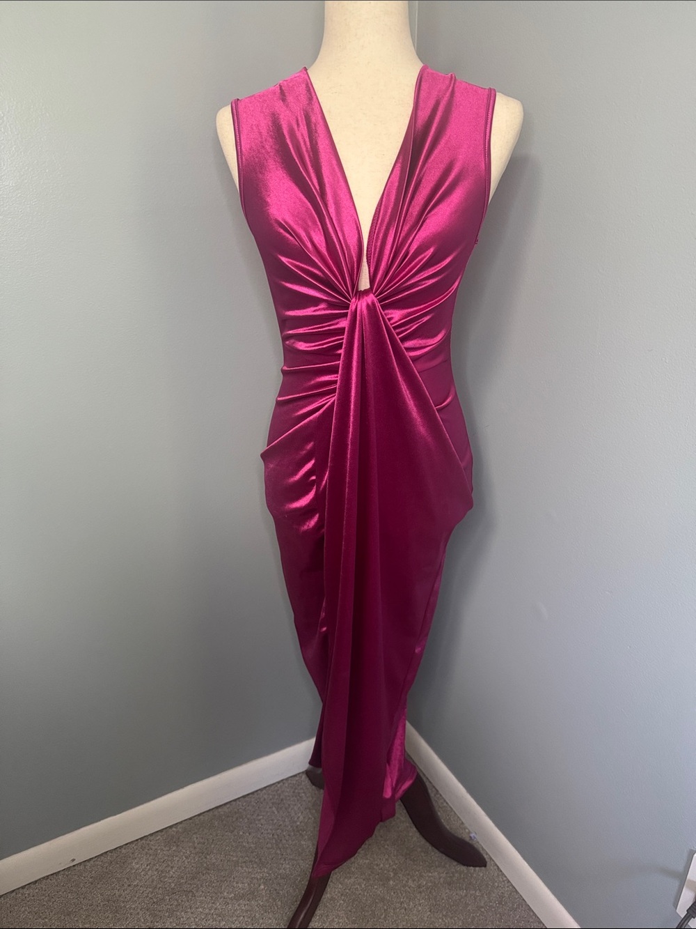 Unbranded Magenta Satin-Like Twist Front Bodycon Dress Sz S